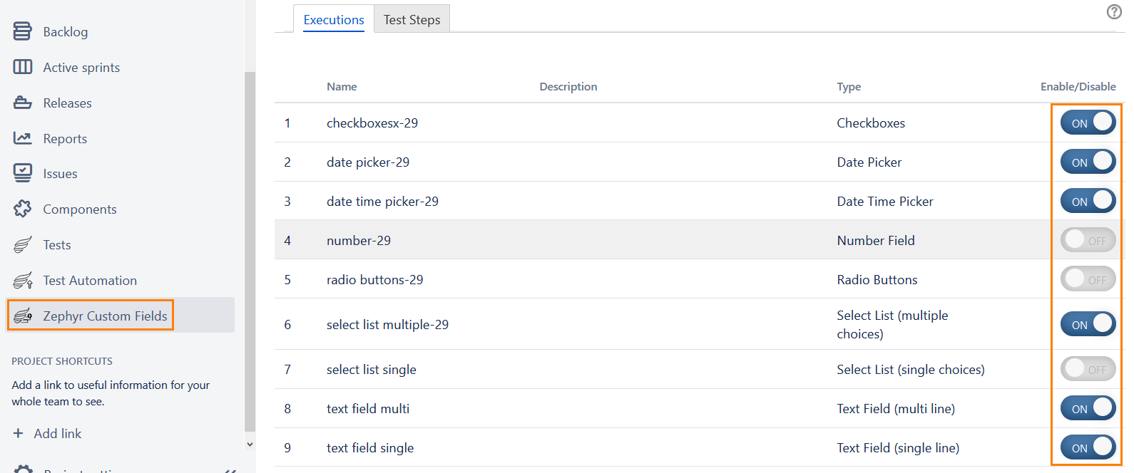 Custom field toggles