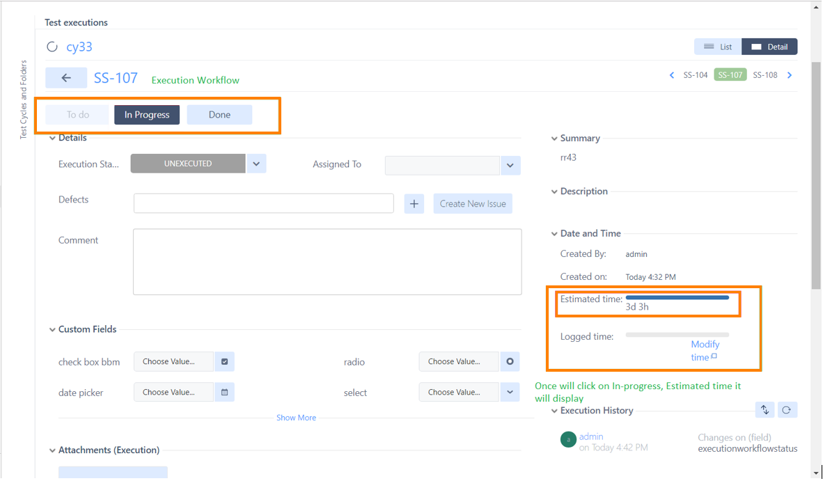 In progress execution status