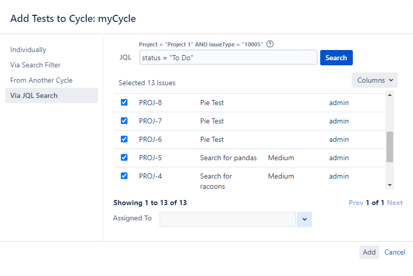 Add tests using JQL search