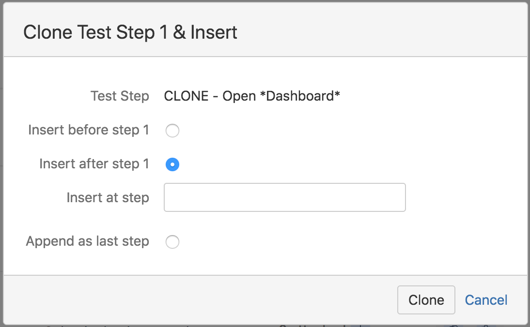 Clone step dialog