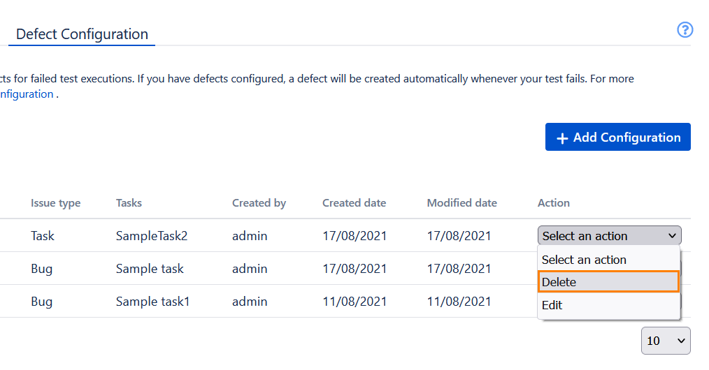 Delete Configuration