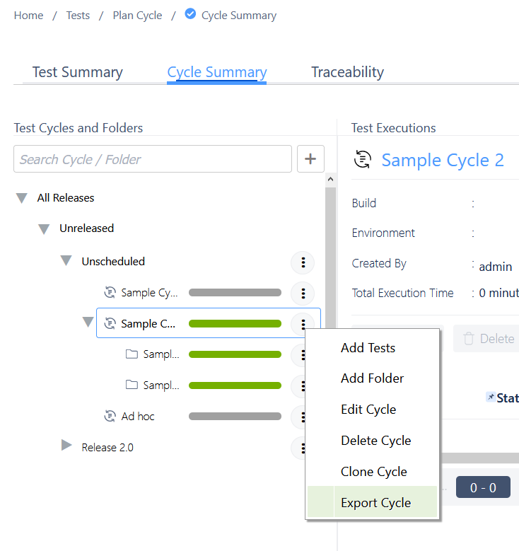 Export cycle option