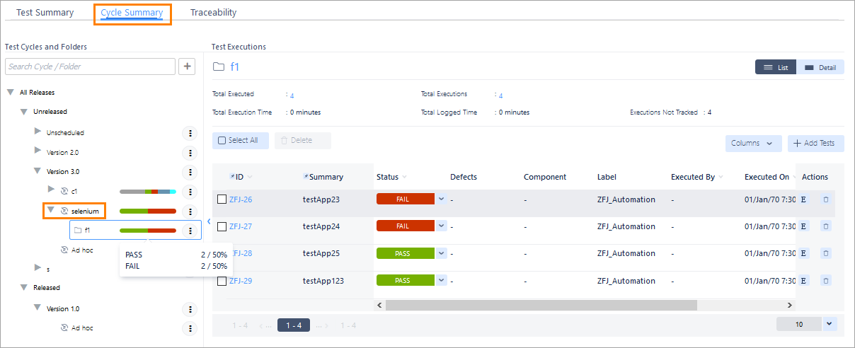 Automation task results