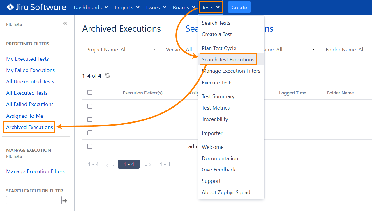 Archived Test Executions