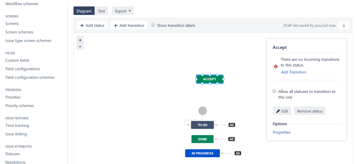 New status in workflow diagram